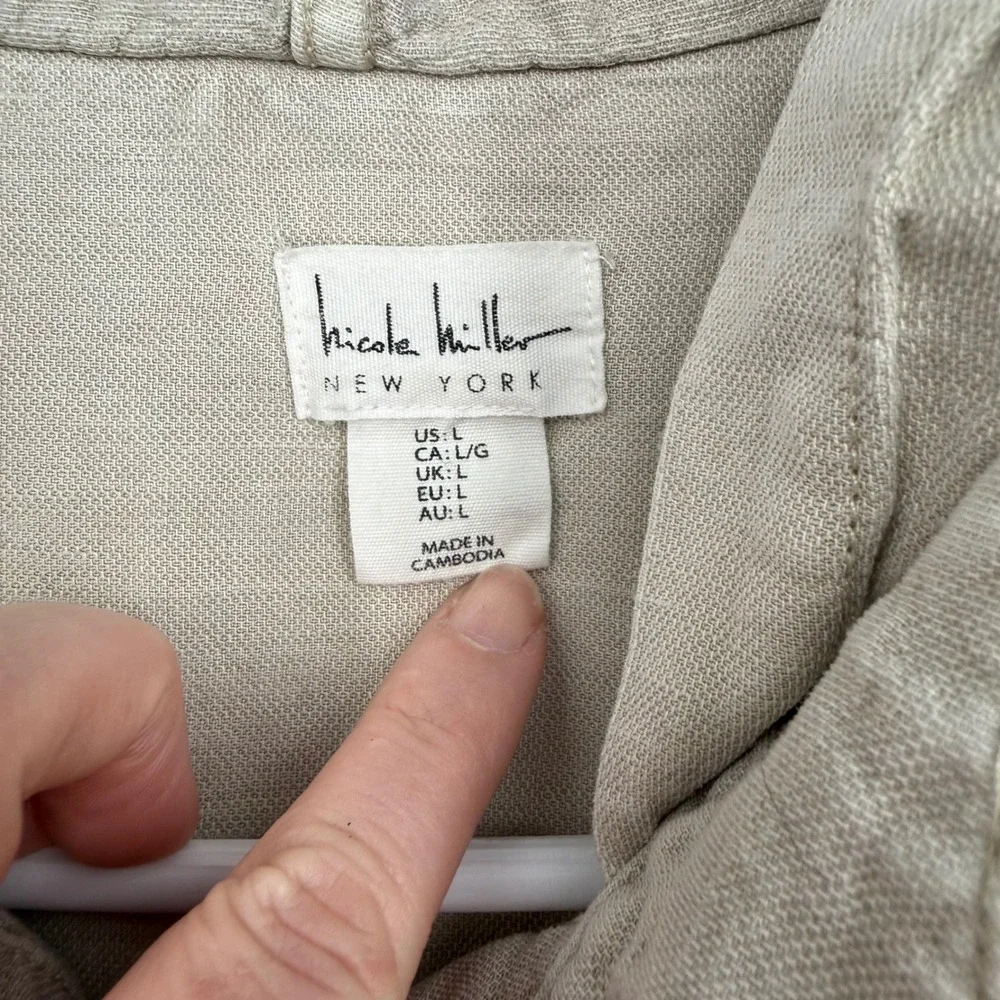 Nicole Miller New‎ York Womens Linen Blend Hooded Utility Jacket Khaki Tan Large